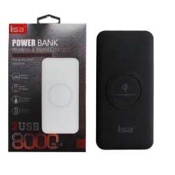 Power Bank 8000 mAh W2 2.1A (с беспроводной зарядкой) ISA черный оптом
